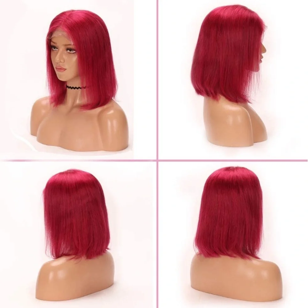 14” SHORT DP RED BOB HUMAN HAIR STRAIGHT LACEFRONT